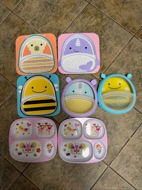 Skip Hop Colorful Kids Divided Snack Plates - Orange, Purple, Yellow, Blue, Pink